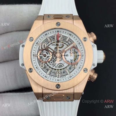 Swiss Clone Hublot Big Bang Unico King 7750 Chronograph Rose Gold Skeleton Dial 45.5mm